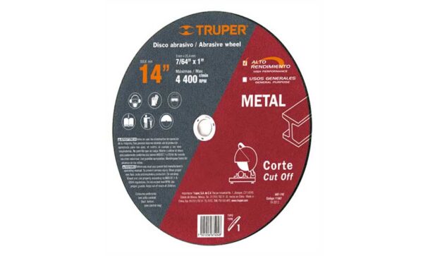 DISCO ABT-742 2.8MM 14TRUPER P/CORTE DE METAL