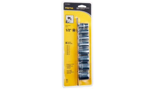 JGO DADOS 1/2" 13A24MM 21176PRETUL 8PZ 6 PTS CORTOS CRO