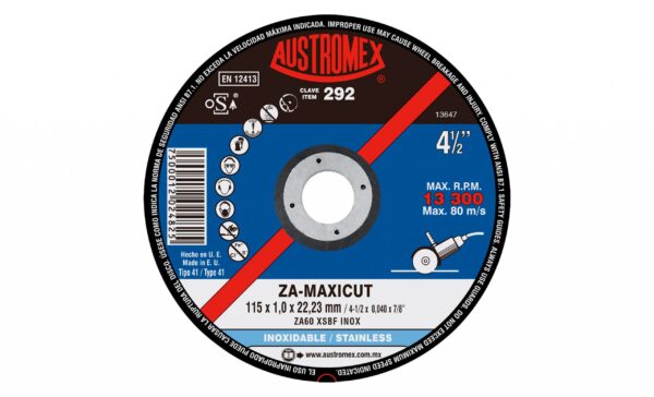 DISCO CORTE 292 4-1/2X0.040X 7/8 G-60 INOX AUSTROMEX PLANO